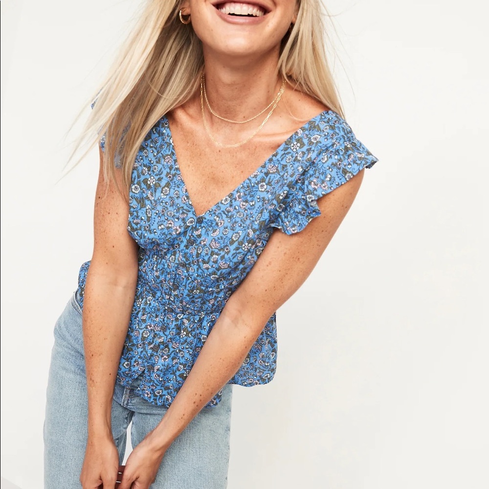 Old Navy Blue Floral Blouse